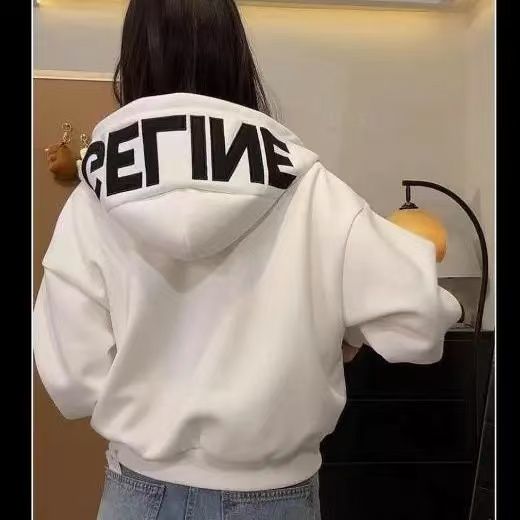 Spring American hooded embroidered sweatshirt Korean new loose cardigan short jacket top for women