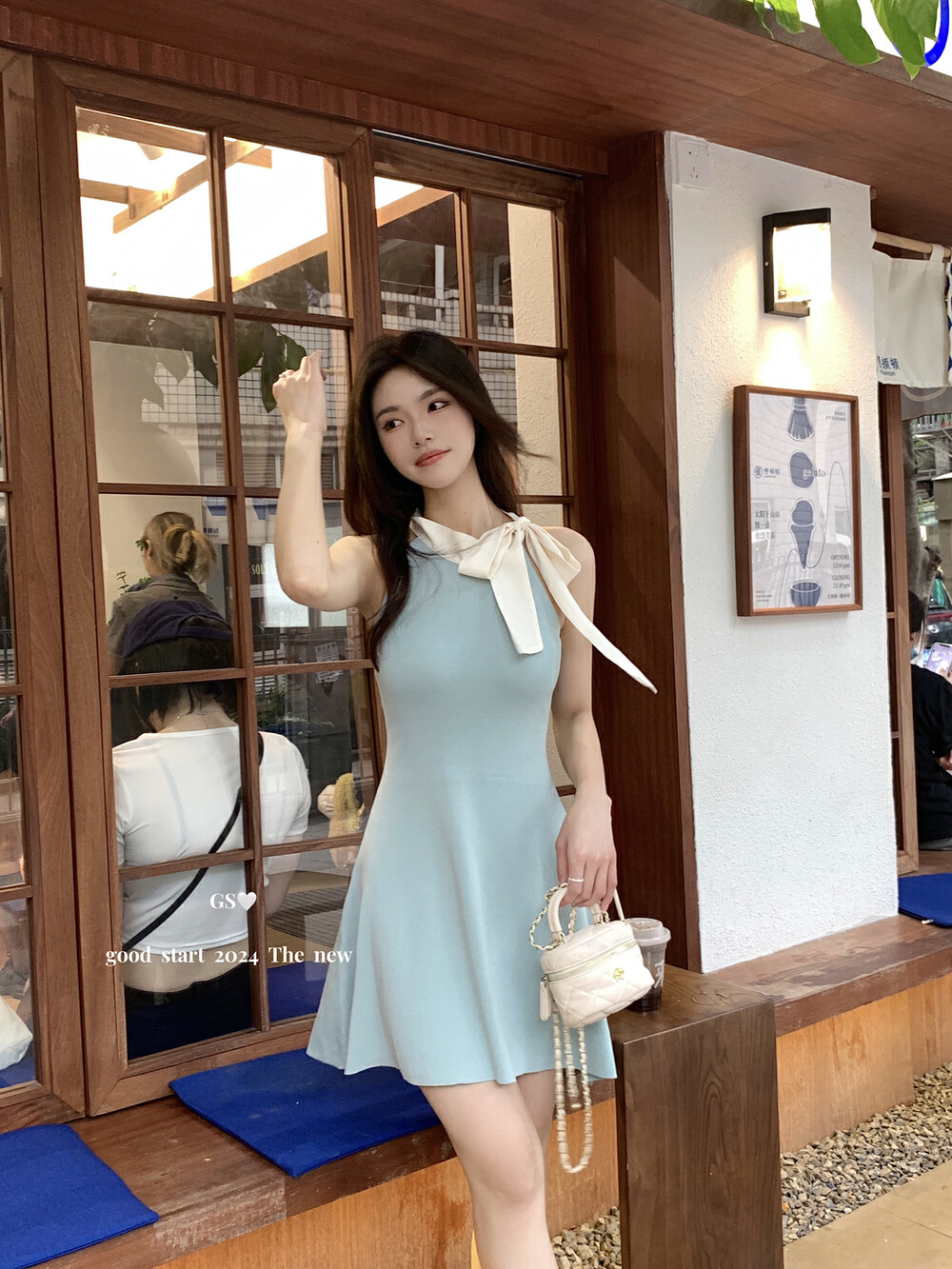 天貓質量夏日新款氛圍感韓系系帶設計感溫柔風針織連衣裙女
