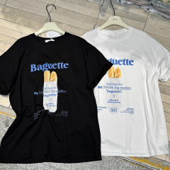 200g combed and tight spun in 2025, pure cotton back bag strip, spring and summer loose shoulder printed short-sleeved T-shirt