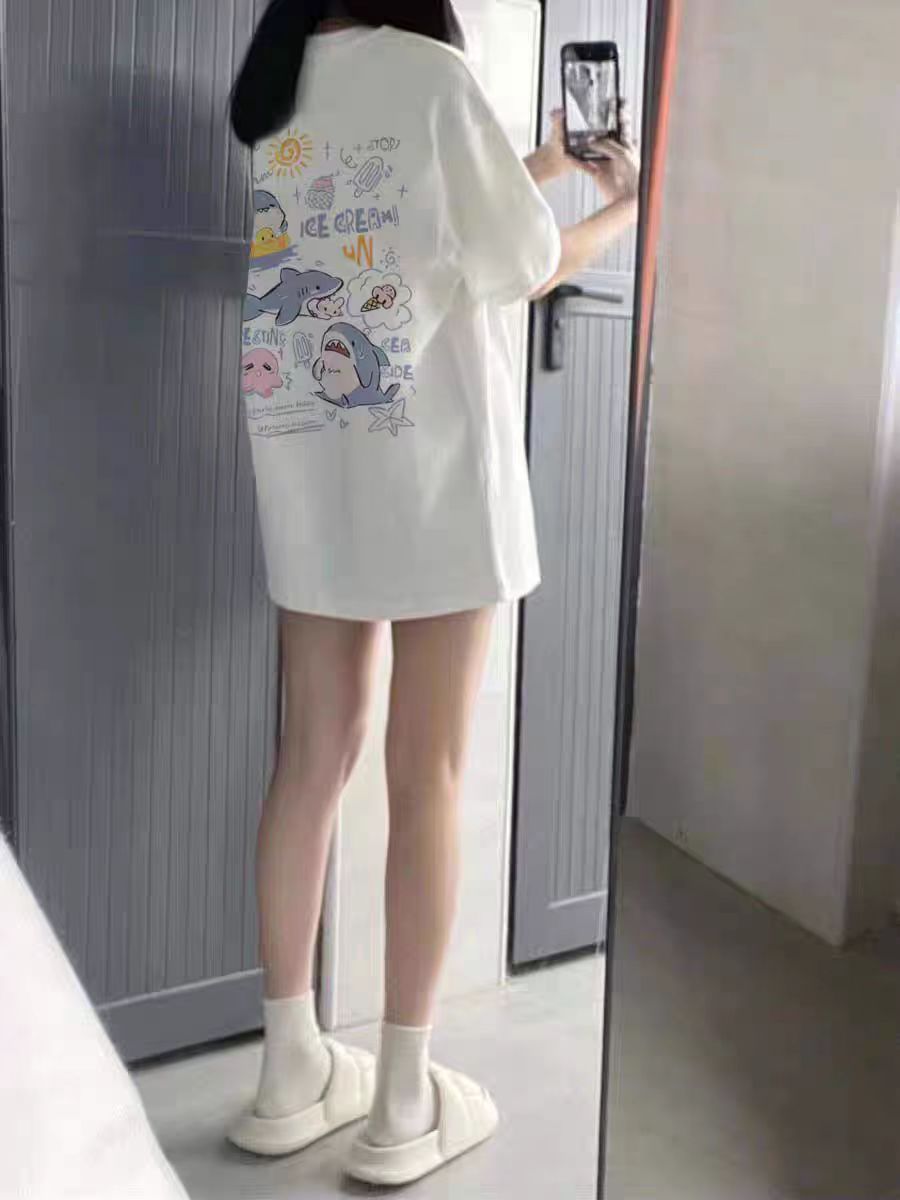 200g combed and tight spun in 2025, pure cotton back bag strip, spring and summer loose shoulder printed short-sleeved T-shirt