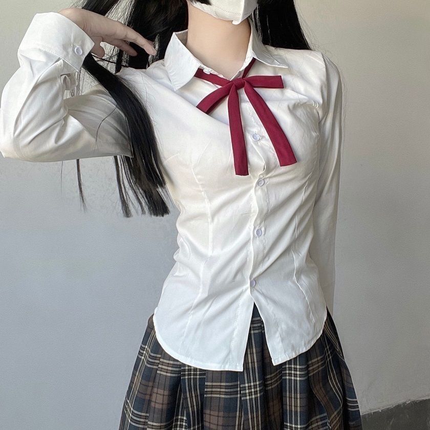 Hot girl age-reducing college Japanese girl pure white JK tie shirt long sleeve shirt women spring and autumn fashion versatile