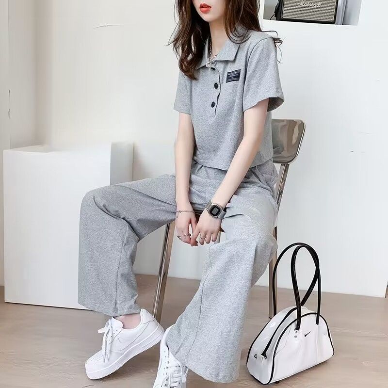 2025 summer new internet celebrity outfit short top + wide-leg pants two-piece set