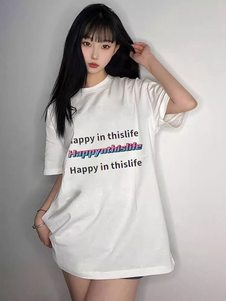 200g pure cotton 2025 new summer large size loose mid-length dress fat mm short-sleeved T-shirt skirt for women