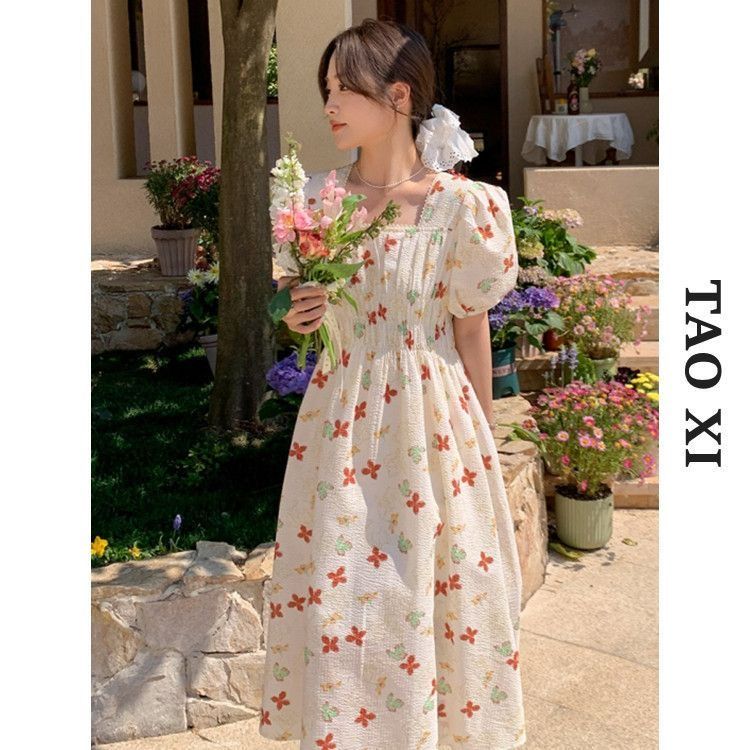 2025新款碎花連衣裙女學生夏季韓版收腰顯瘦小個子甜美森系初戀裙