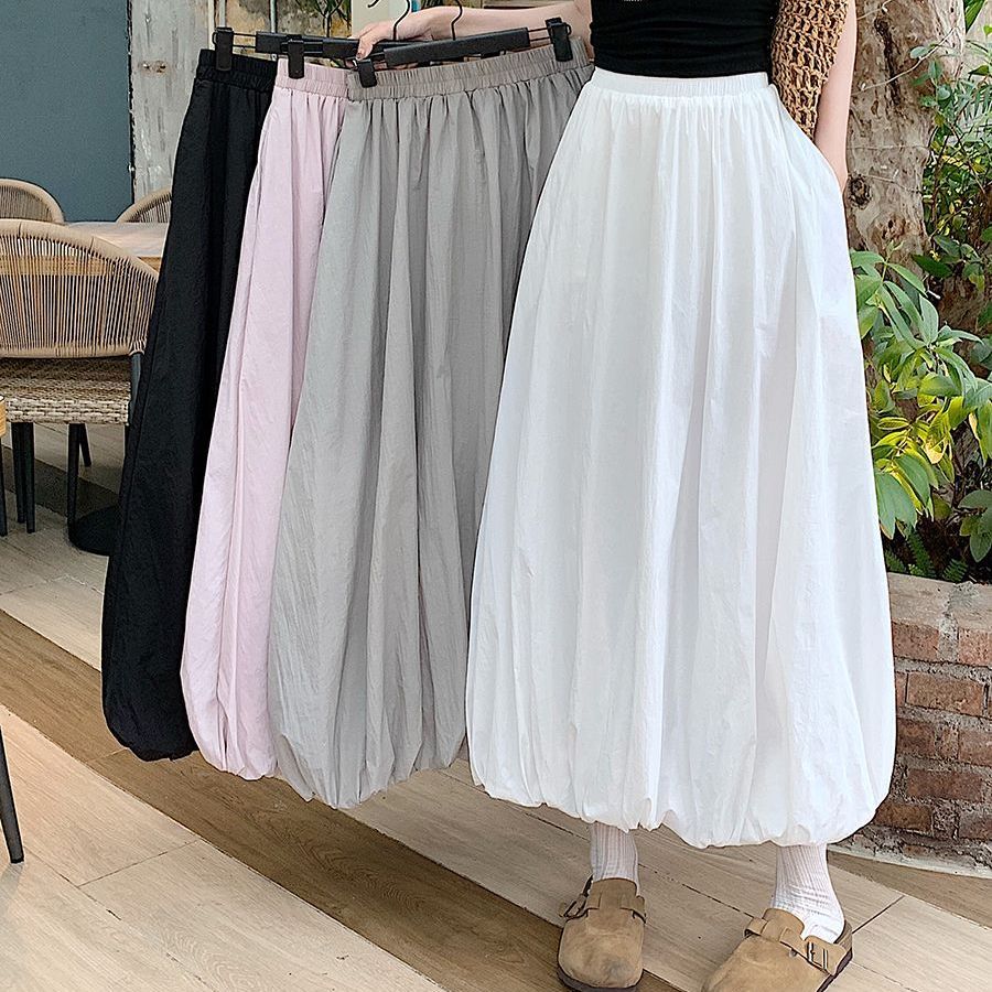 Flower bud high-waisted skirt 2025 new spring and summer mid-length A-line umbrella skirt pocket design lantern skirt