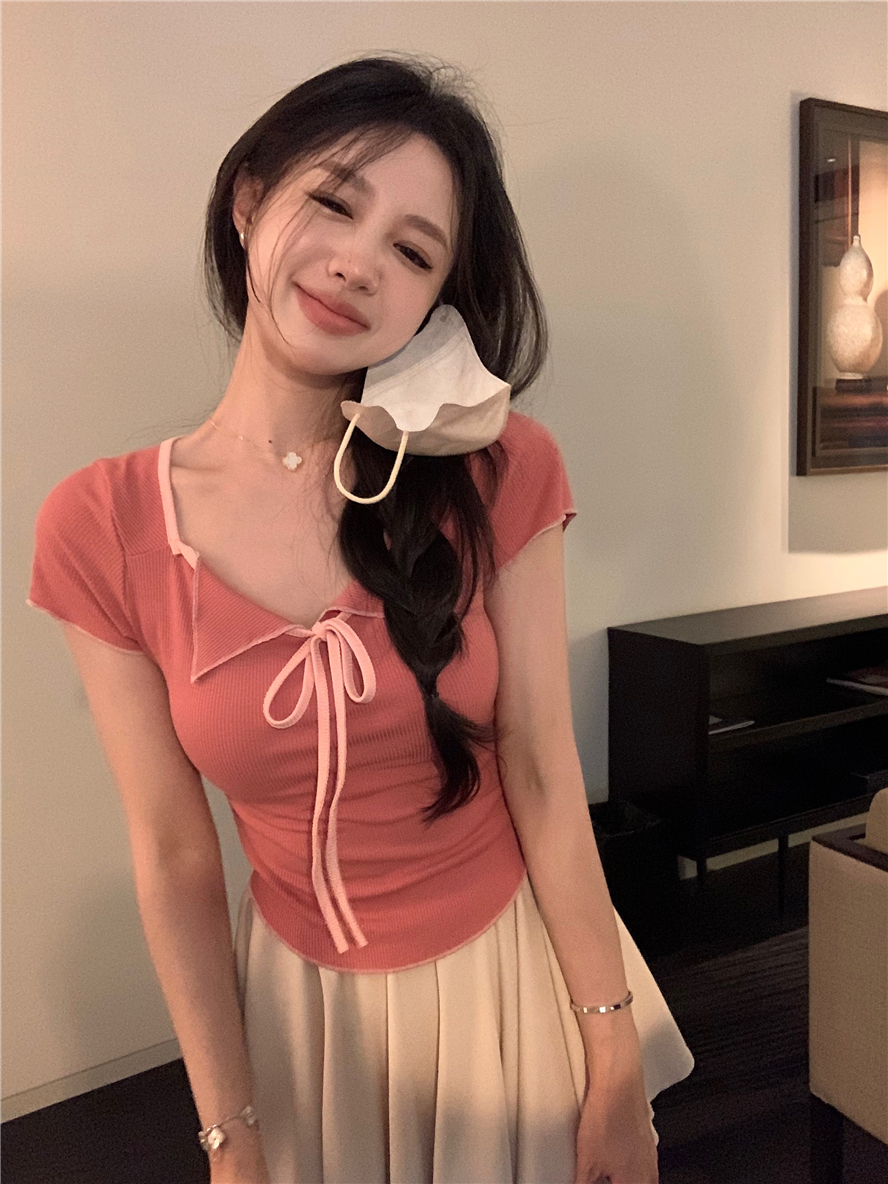 天貓質量純欲風辣妹短袖T恤女小眾短款設計感緊身顯瘦上衣潮