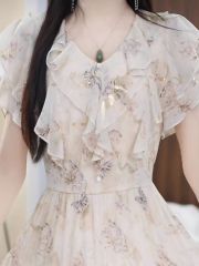 Small fragrance style dress 2025 summer new slim fit slim and thin flesh covering style fashionable light luxury A-line skirt super fairy