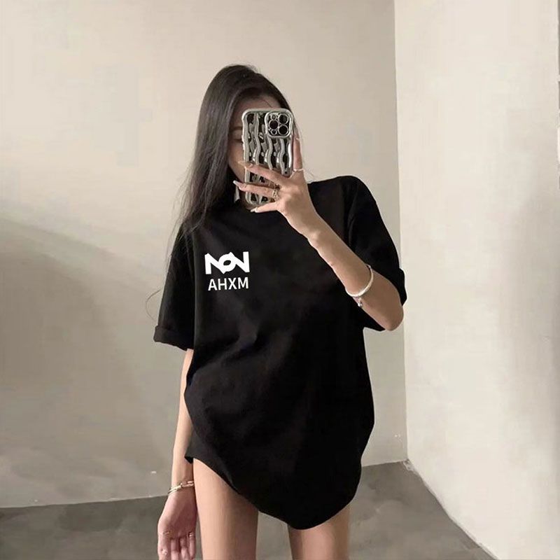 200g pure cotton 2025 new summer large size loose mid-length dress fat mm short-sleeved T-shirt skirt for women