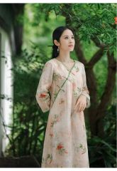 流行中國風女裝2025新款連衣裙簡約寬鬆旅行裝復古文藝旗袍裙女