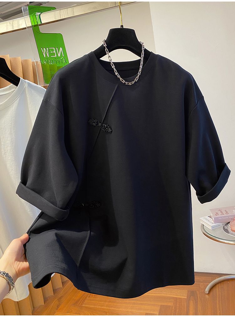 New Chinese style beaded t-shirt women's loose base shirt top