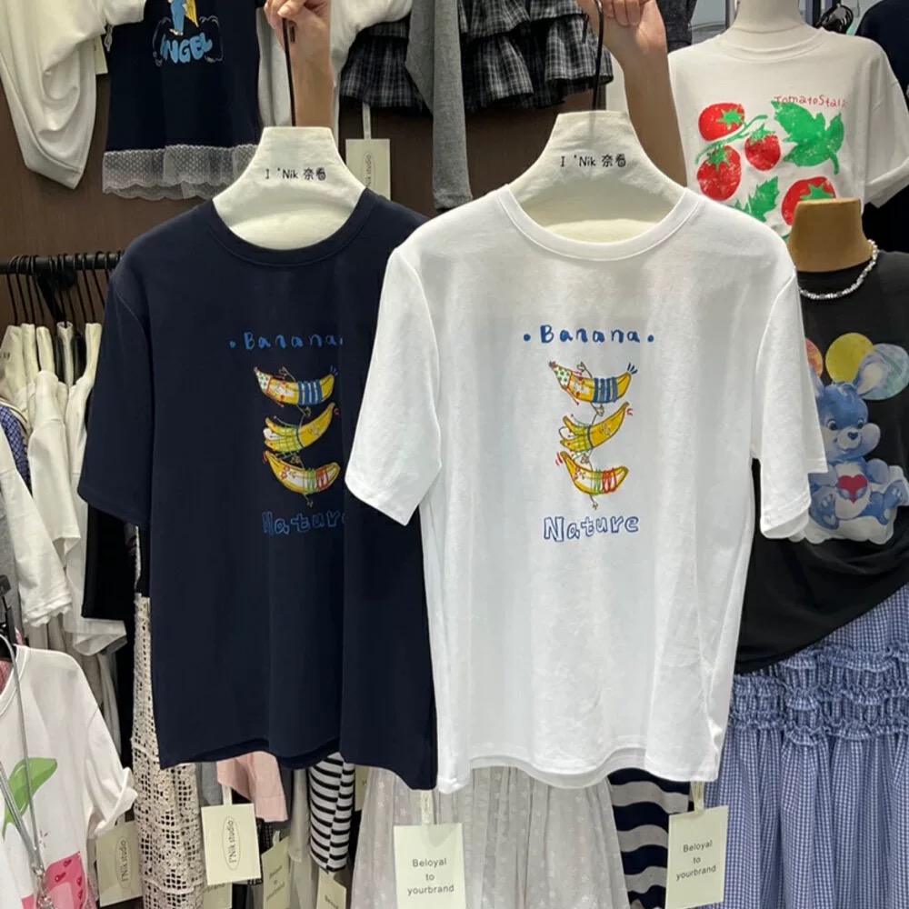200g combed and tight spun in 2025, pure cotton back bag strip, spring and summer loose shoulder printed short-sleeved T-shirt