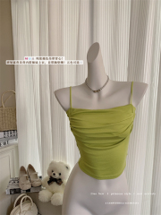 Real-life 25-year new dopamine pleated suspender vest female hot girl slim and slim short top