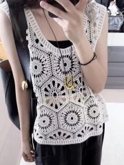 女裝2025夏季新款鏤空鈎花針織森系文藝薄款寬鬆無袖背心