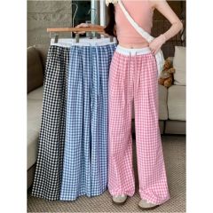 2025 plaid wide-leg pants for women in summer thin design lazy pants loose casual straight-leg draped floor pants