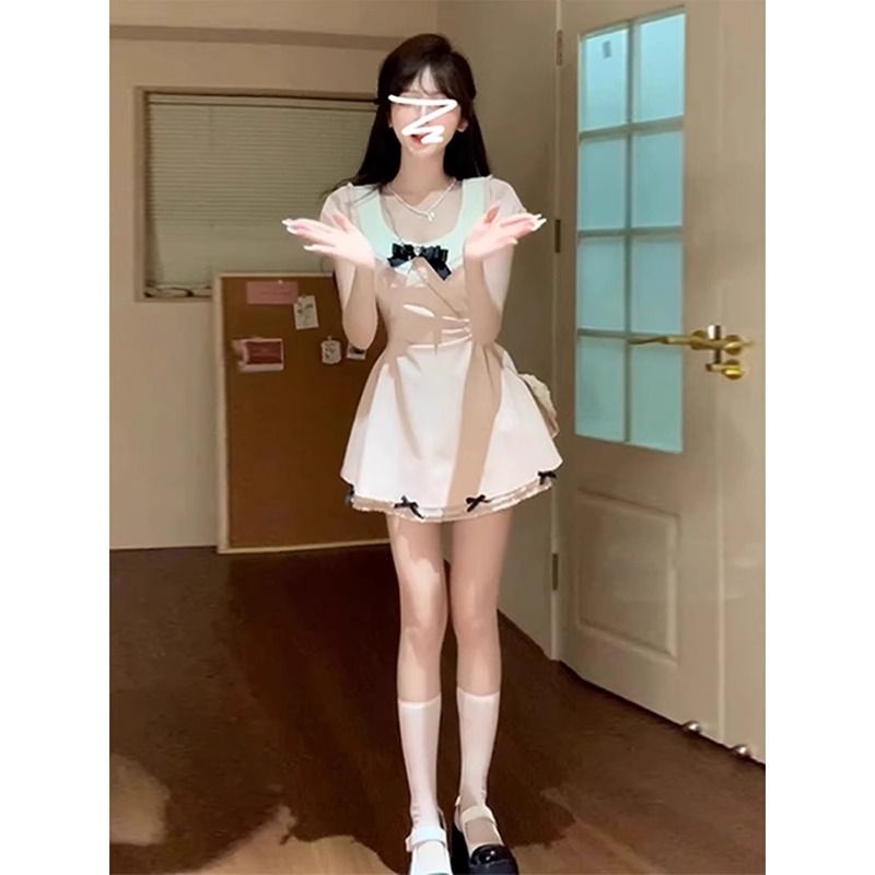 熱戀千金風短裙夏季收腰顯瘦設計感純欲甜美蝴蝶結氣質連衣裙女