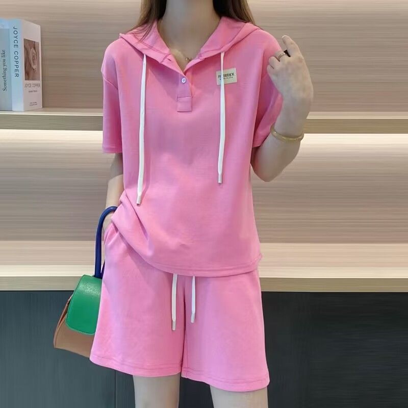 Fashionable casual sports suit for women 2025 summer new Korean version loose large size women's short-sleeved two-piece set