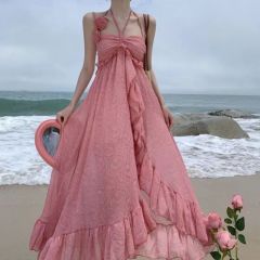 Seaside vacation neck halter dress for women in summer new hot girl fairy style exquisite gentle French long skirt