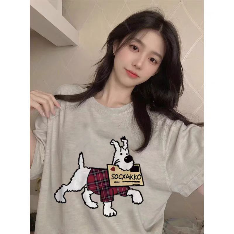 200g combed and tight spun in 2025, pure cotton back bag strip, spring and summer loose shoulder printed short-sleeved T-shirt