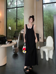 Real shot of Korean chic summer simple design fake two-piece sleeveless vest dress