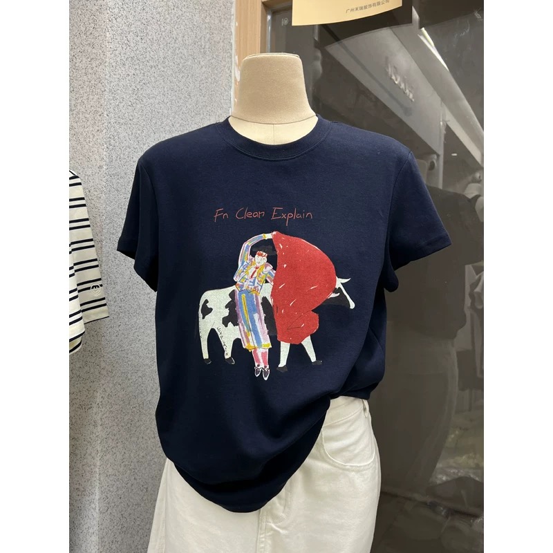 200g combed and tight spun in 2025, pure cotton back bag strip, spring and summer loose shoulder printed short-sleeved T-shirt