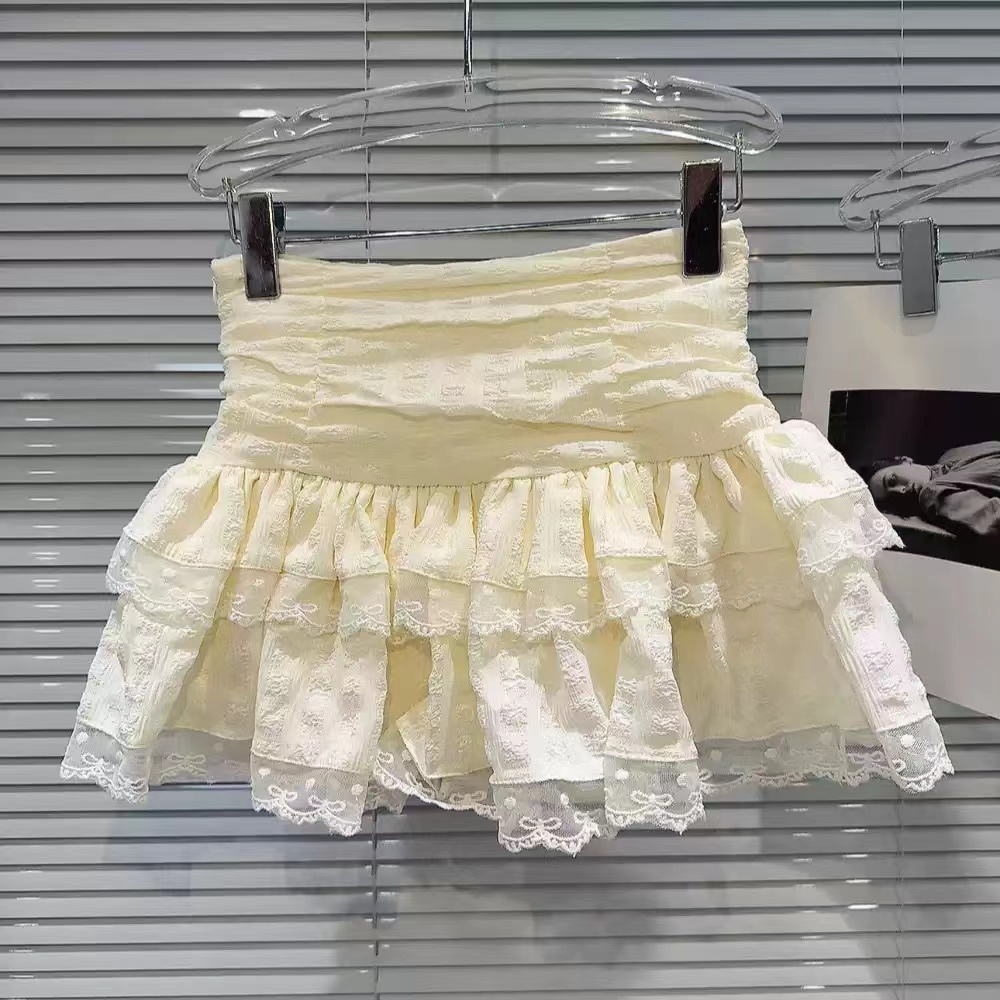 Original fabric, original style ~ Sweet floral lace ballet pure desire high-waist pleated dress with lace skirt