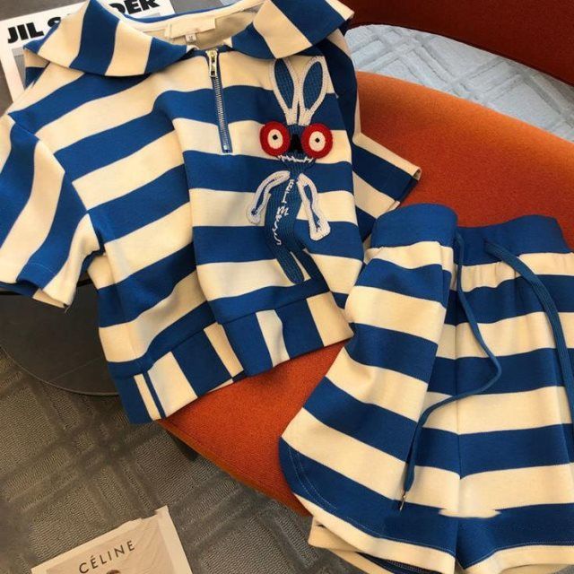 2025 new summer striped temperament and fashionable student shorts two-piece set