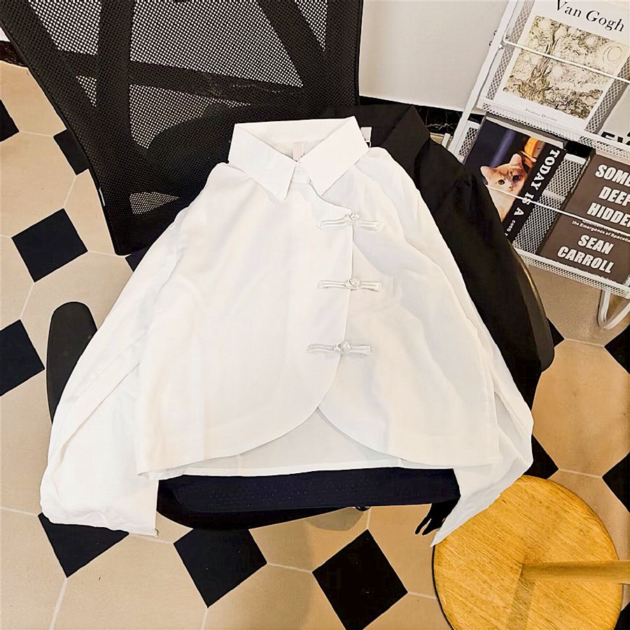 Real shot of long-sleeved new Chinese style retro Chinese style improved shirt for women short POLO shirt buttoned top spring season shirt
