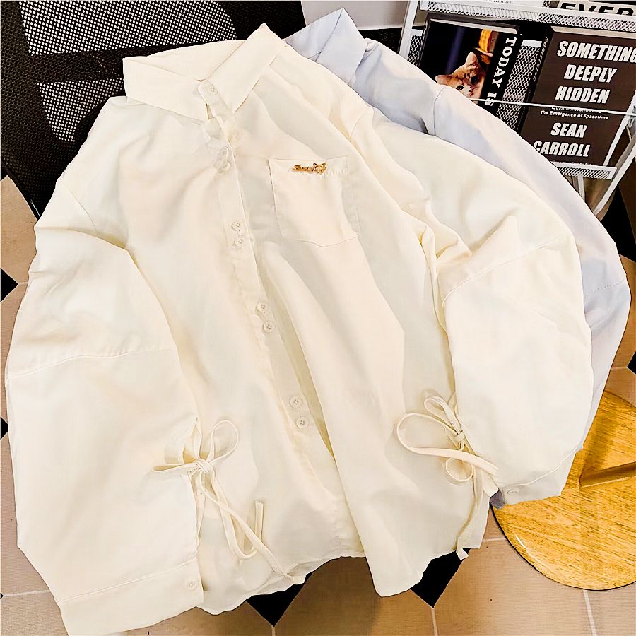 Real-life photography autumn women's clothing college style age-reducing long-sleeved shirt women's loose straps lazy style top shirt