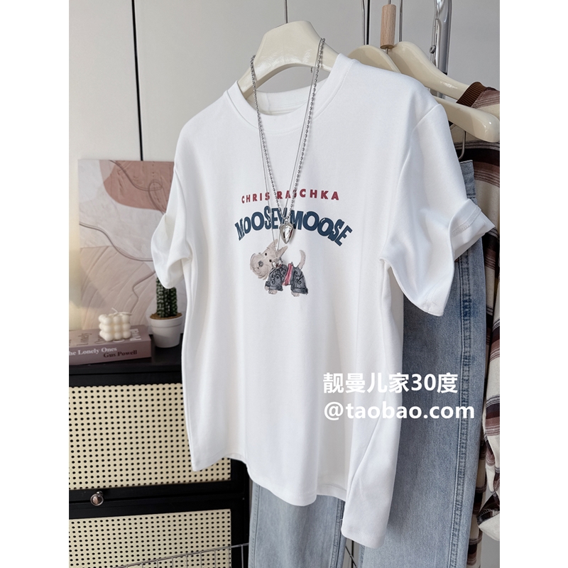 200g combed and tight spun in 2025, pure cotton back bag strip, spring and summer loose shoulder printed short-sleeved T-shirt