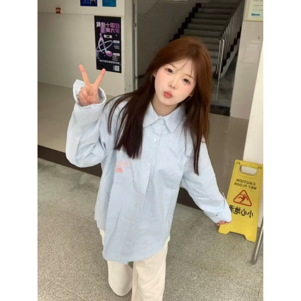 條紋長袖襯衫女春夏薄款2025新款寬鬆休閒疊穿慵懶風襯衣外套上衣