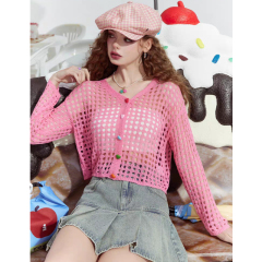European station hollow loose outer thin cardigan for women 2025 summer dopamine sweater top
