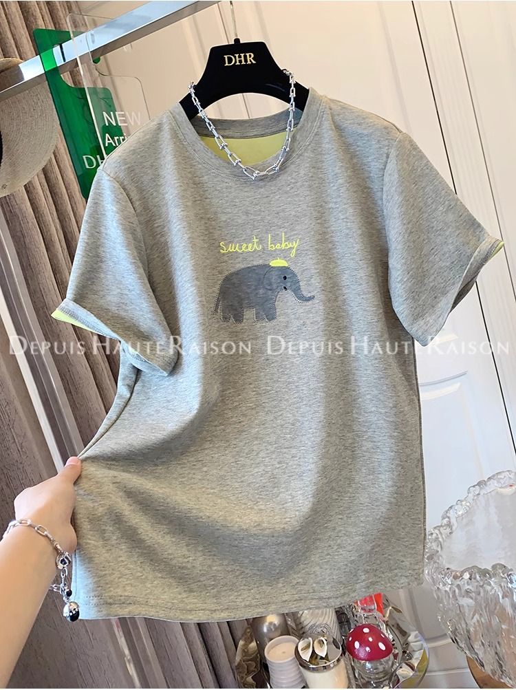 Loose cartoon age-reducing short-sleeved top for women's summer loose half-sleeved T-shirt