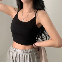 Large size suspender vest beautiful back solid color short leaking navel strapless sleeveless anti-exposure top