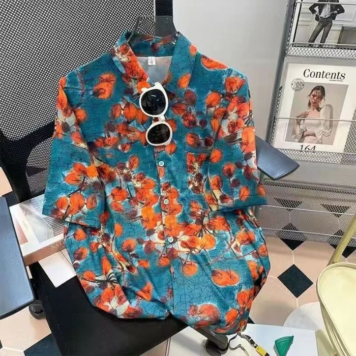 Foreign trade Cross-border casual printed short-sleeved shirt summer beach new trend shirt tops men and women same style