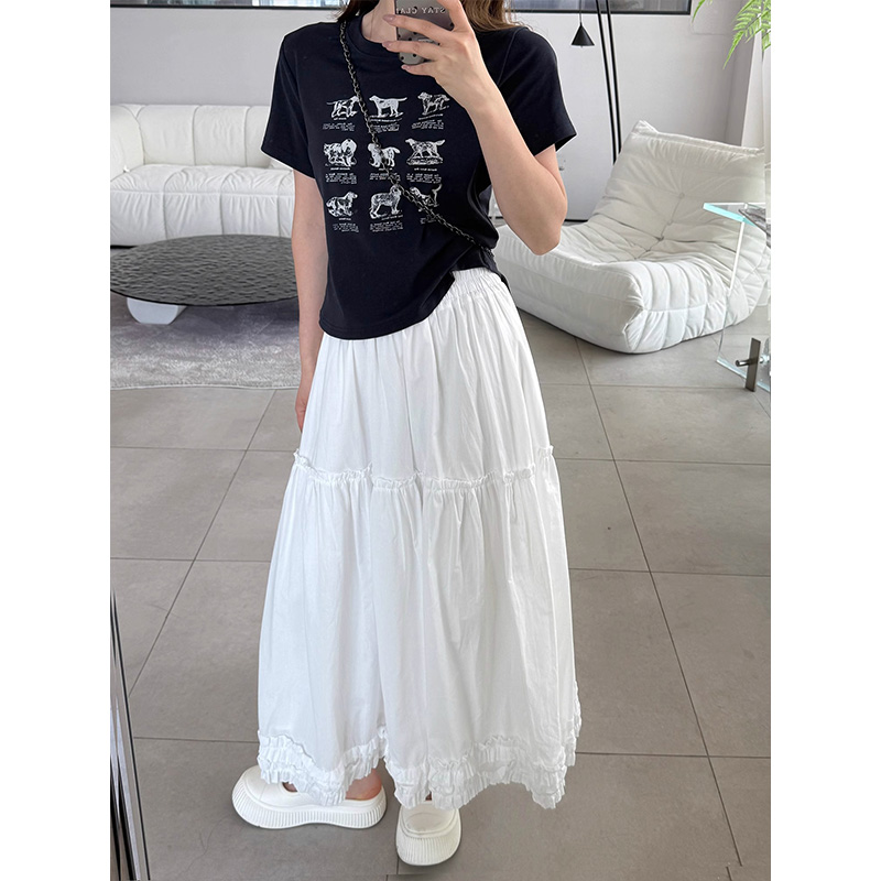原版面料溫柔風木耳邊半身裙女夏季蛋糕裙高腰大擺裙A字長裙