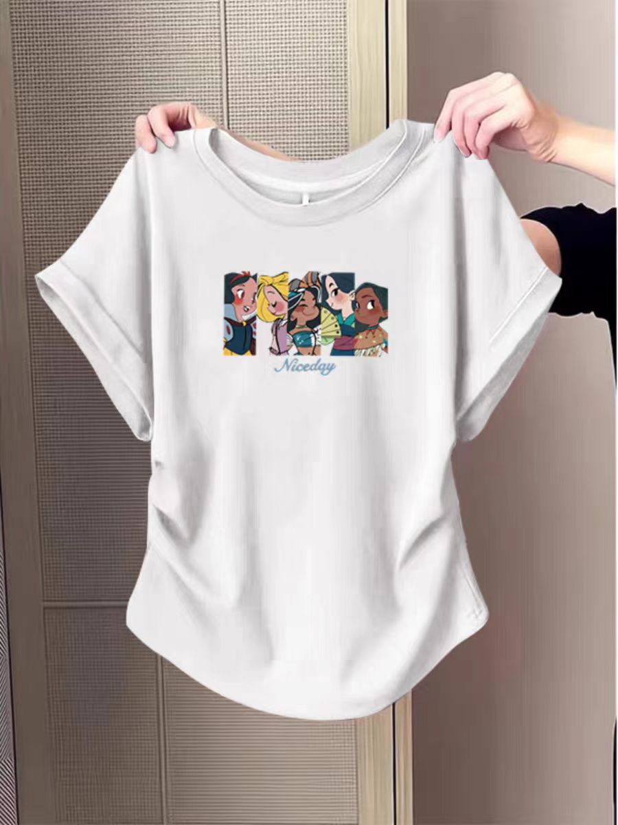 Pure cotton high elastic pleated waist small flying sleeve short sleeve T-shirt for women in summer new slim T-shirt top