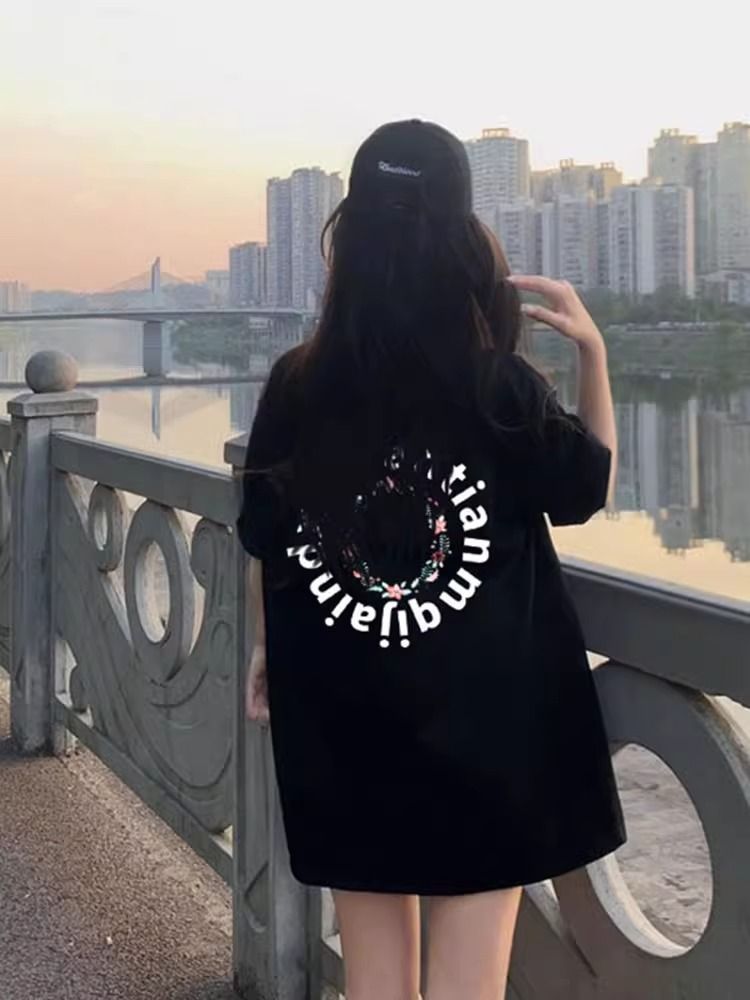 200g pure cotton 2025 new summer large size loose mid-length dress fat mm short-sleeved T-shirt skirt for women