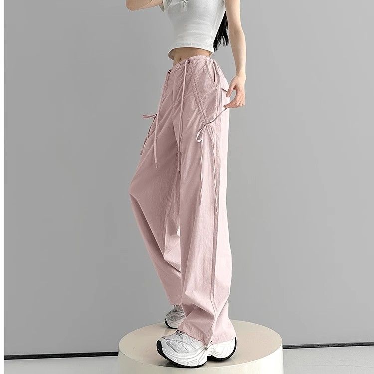 American sports pants for women in summer 2025 new high waist straight bow casual khaki quick-drying work pants