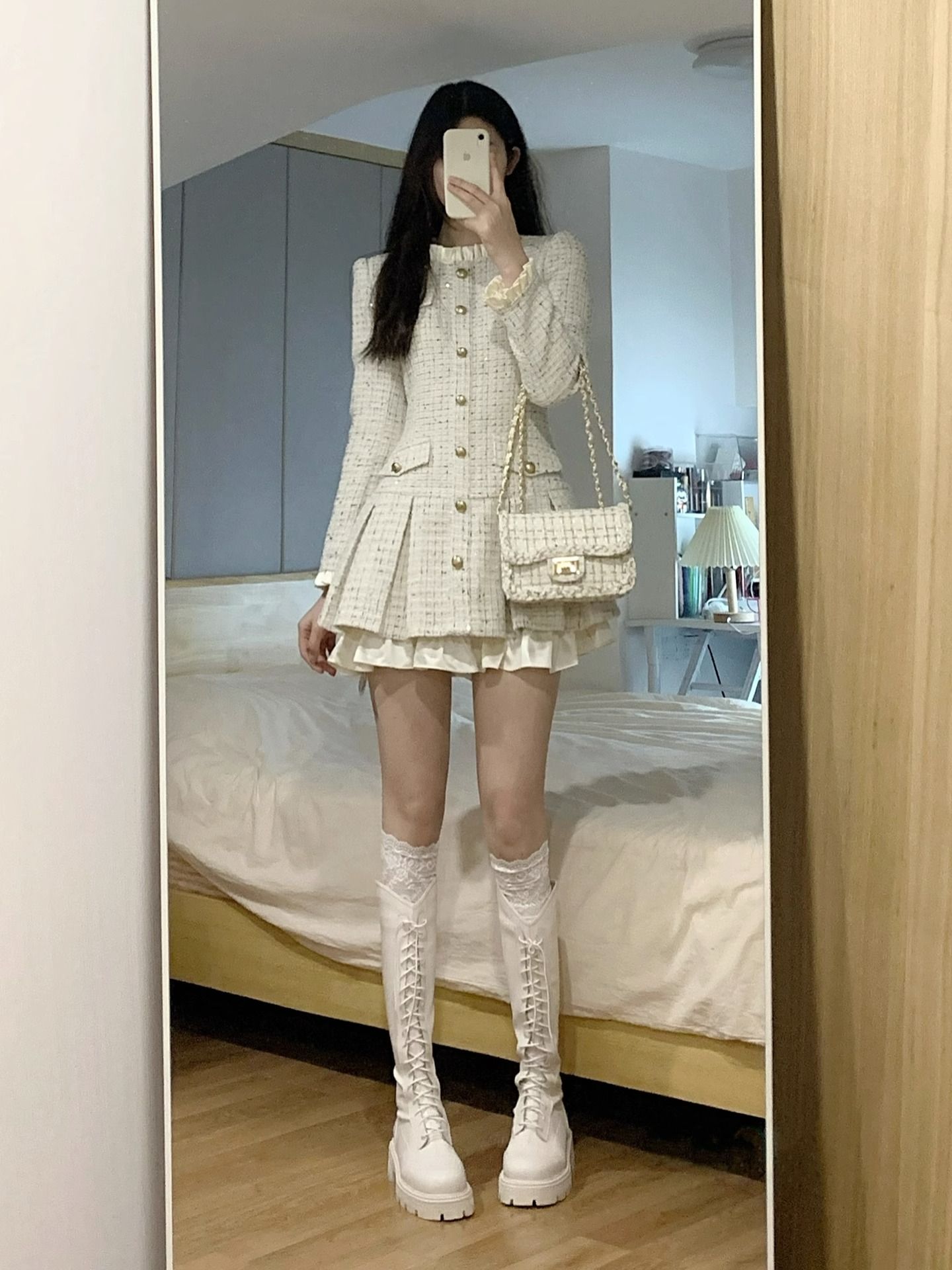 白色桔梗法式小香風連衣裙女2025早春季新款氣質茶里茶氣別致裙子