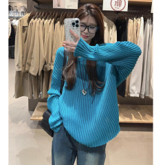 Lazy style hollowed-out shoulder long-sleeved sweater blouse women's spring loose casual slim chic off-shoulder top