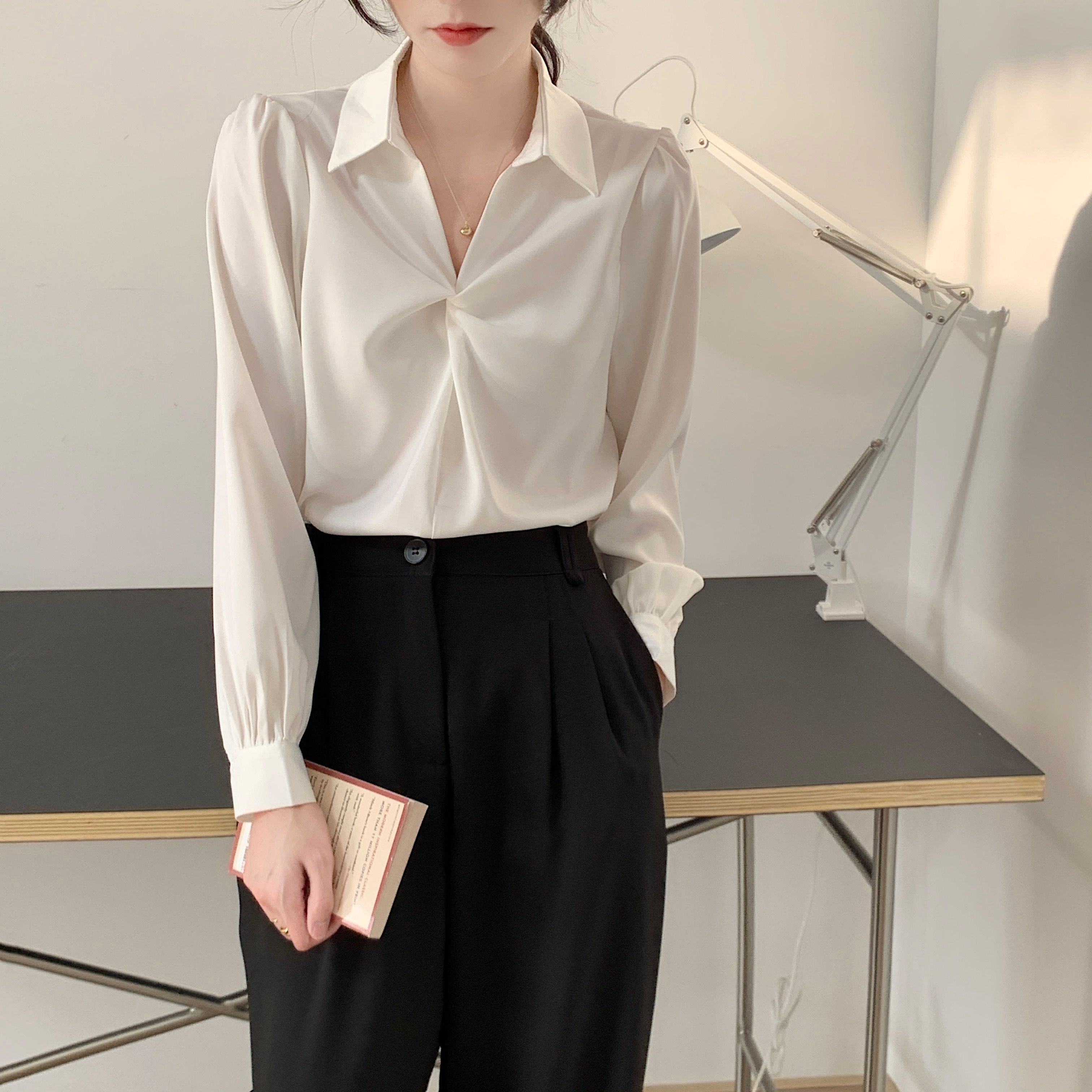 Korean style design niche 2025 spring and autumn new chiffon top commuter interview formal shirt for women