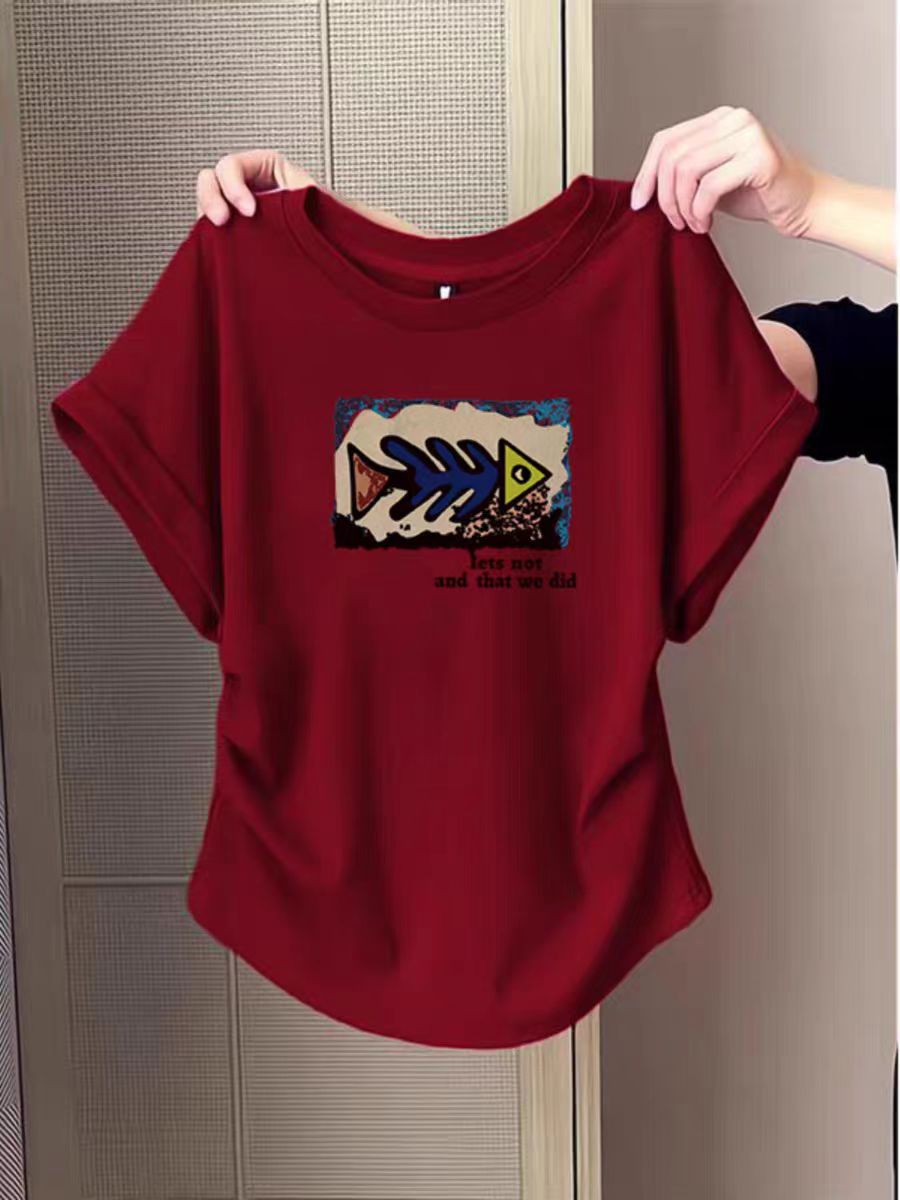 Pure cotton high elastic pleated waist small flying sleeve short sleeve T-shirt for women in summer new slim T-shirt top