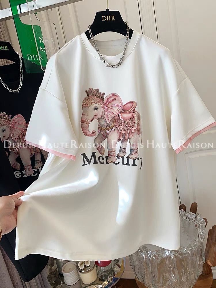 2025 new style extra large size 300 catties fake two-piece yarn short-sleeved T-shirt loose top for women