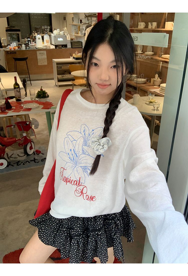 Snowflake cotton sunscreen blouse for women in summer new white shoulder long-sleeved T-shirt loose design chic Korean top