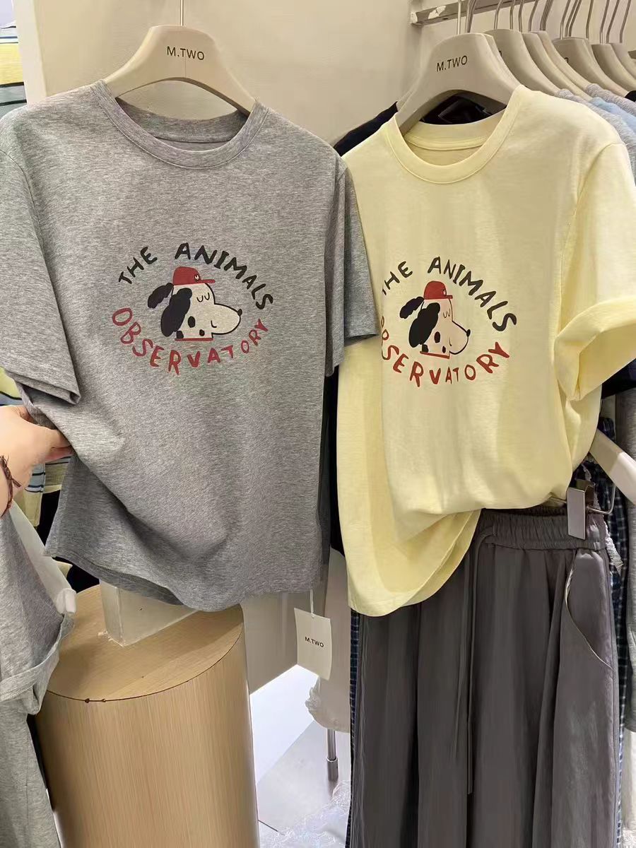 200g combed and tight spun in 2025, pure cotton back bag strip, spring and summer loose shoulder printed short-sleeved T-shirt