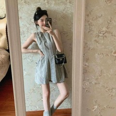 法式格紋無袖背心連衣裙子女夏季2025新款小個子氣質收腰顯瘦短裙