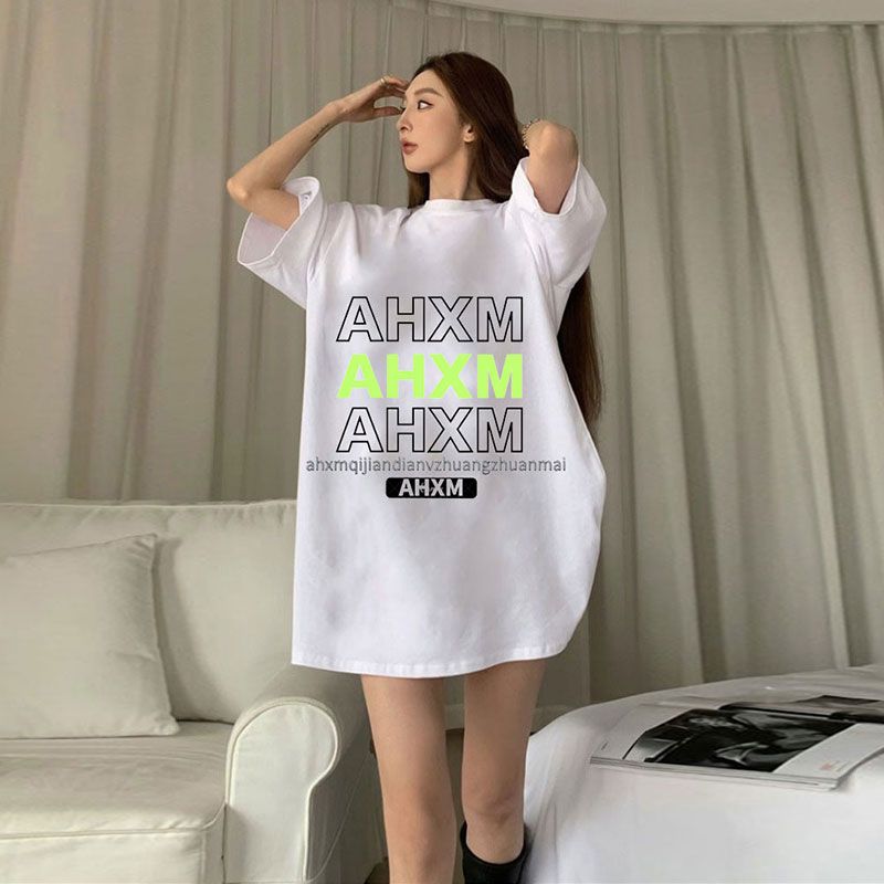 200g pure cotton 2025 new summer large size loose mid-length dress fat mm short-sleeved T-shirt skirt for women