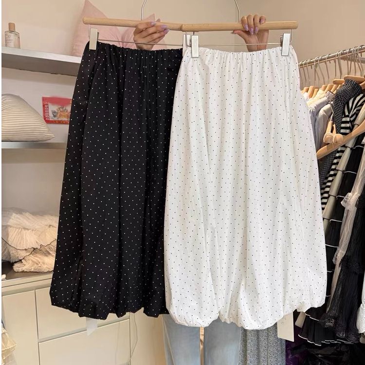 New Korean version loose high waist rubber design age-reducing commuting casual and versatile polka dot puffy skirt for women
