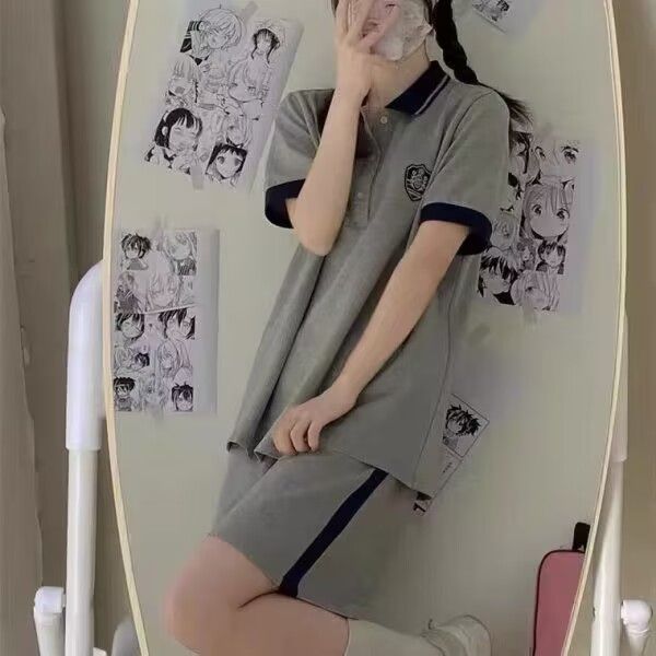 2025 summer new style college style salt series loose polo collar short sleeve shorts two-piece set