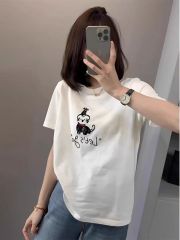 200g combed and tight spun in 2025, pure cotton back bag strip, spring and summer loose shoulder printed short-sleeved T-shirt